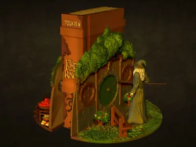 Book Nook bag end bilbo baggins and gandalf the Hobbit 3D print model