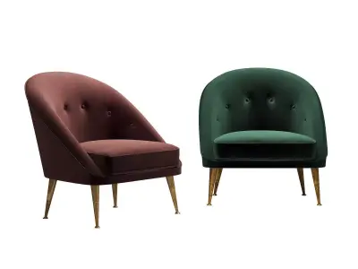 Malay two velvet chairs with gold legs 3D model