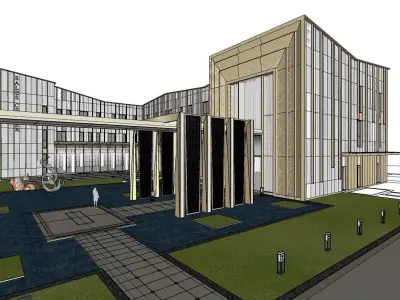 central education building along water front 3D model