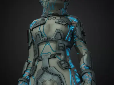 Rigged Woman Cyberpunk Character Low-poly 3D model