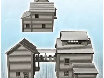Double mining buildings with footbridge 16 - Cowboy USA America  3D print model