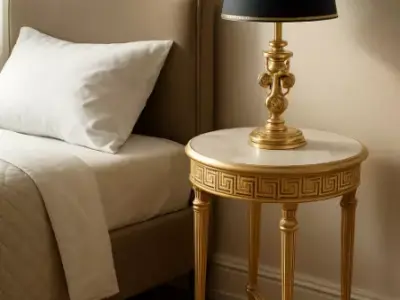 Classical Marble-Top Bedside Table with Ornate Lamp 3D model