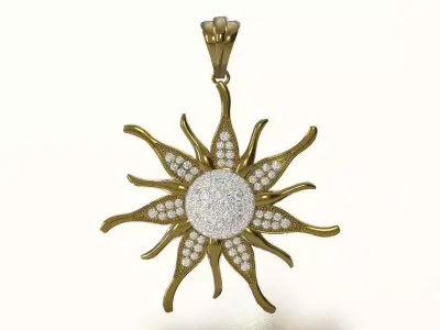 Sun Daisy Pendant with Central Pave Cluster model jp0389 3D print model