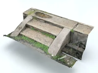 Stairs old stone staircase with grass growing Low-poly 3D model