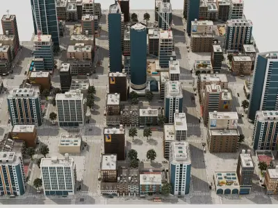 Modern City Buildings Pack Skyscrapers Low Rise Construction Low-poly 3D model