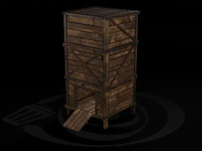 AAA Wooden Enterable Medieval Primal Watchtower 01 R Low-poly 3D model