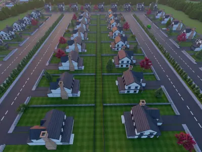 3D Neighborhood Model 6 residential street at sunset 3D model