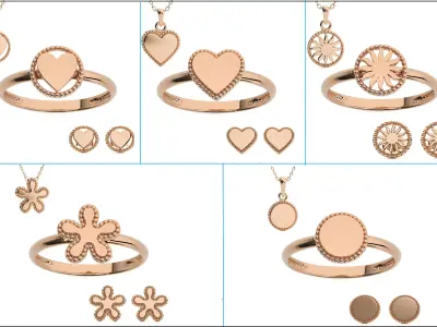 5 Light wt Plain Gold Pendant 3dm stl ply glb gltf mtl 3mf  3D Model Pack