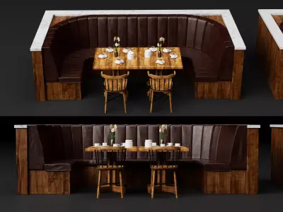 Modern Restaurant Booth Seating Banquette Pack PBR Game Ready Low-poly 3D model