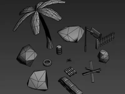 Low Poly Props items including palm tree and bricks Free low-poly 3D model
