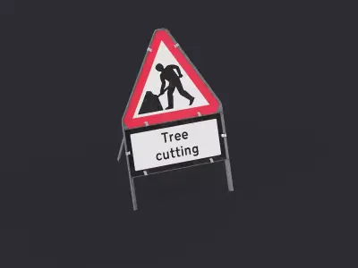 Men At Work Tree Cutting Triangular Road Sign Low-poly 3D model
