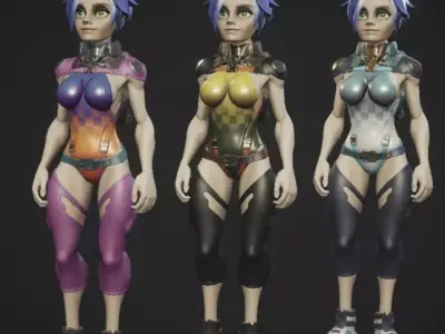 PBR modular female character Low-poly 3D model