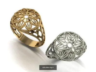 reticulate collection ring in gold and silver 3D Model Pack
