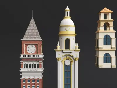 Stylized Tower Pack Clock Towers Bell Towers Lighthouse Models Low-poly 3D model