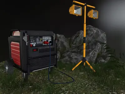 Generator and spotlight Low-poly 3D model