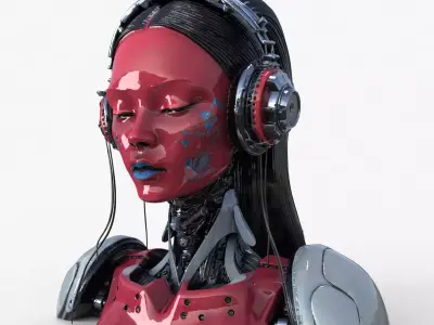 Red Gheisa Robot Head High Detail 3D model