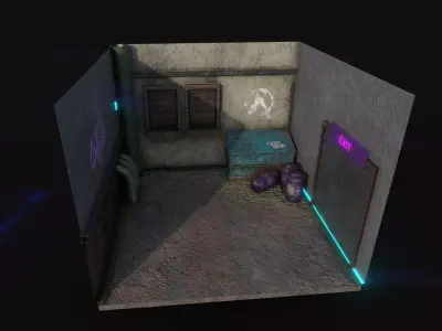 Back Alley Backdrop - Neon Cyberpunk Scenery - Full Perm Low-poly 3D model