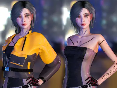 Cyberpunk Girl - Game Ready Low-poly 3D model