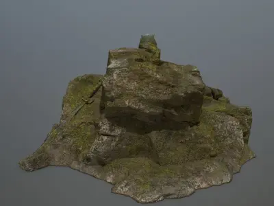 StoneWorrior man on rock Low-poly 3D model