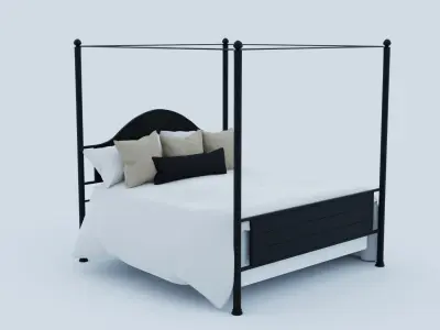 Black Metal Canopy Bed 3D model