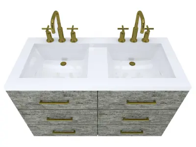 Vanity-006B bathroom vanity with two sinks and brass faucets 3D model