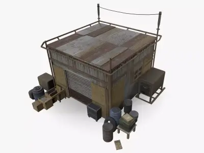 Post-Apocalyptic Industrial Factory Low-poly 3D model