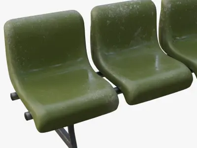 Green Fiber Glass Airport Waiting Room Bench Low-poly 3D model