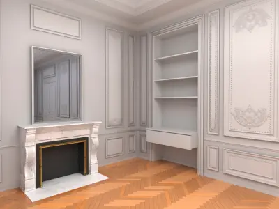  Haussmann Living Room Interior with French Windows White 