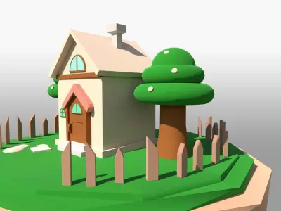 Cartoonish Low Poly House Environment  Low-poly 3D model
