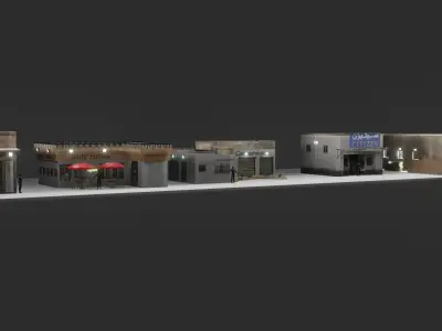 Game ready 5 buildings building Free low-poly 3D model