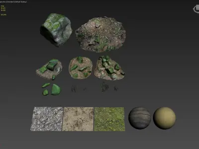 mossy stones bundle 001 Low-poly 3D model