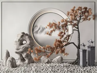 New Chinese Stone Landscape Pine Texture