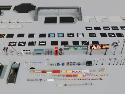 Road and Street Props Mega Pack Collection - Game Ready Low-poly 3D model