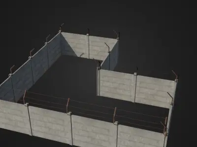 Concrete Fence with Barbed wire Low-poly 3D model