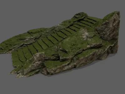 Stairs stone staircase with moss Low-poly 3D model