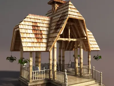 Wooden French Gazebo Low Poly Low-poly 3D model