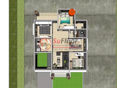 House 9x16m code 547 - Sketchup 3D model 3D model 3D model