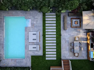  3D Exterior Scene 3D model design backyard garden and landscape 3D model