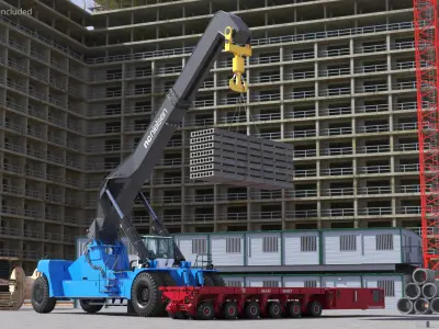  Reach Stacker NC Nielsen Loading Concrete Slabs on a Trailer 