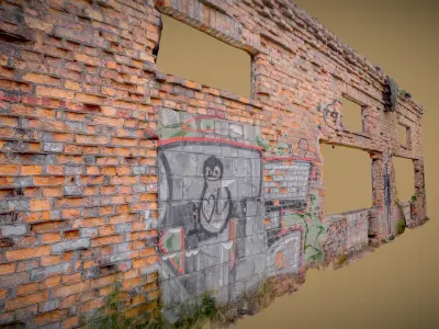 Girl on the brick wall of the demolished factory 3D model