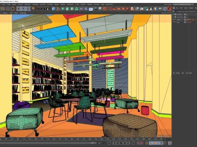 Corona - C4D Scene files - Library Interior 3D model 3D model