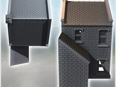 Tiled-roof house with bay window on the ground floor and a large 3D print model get