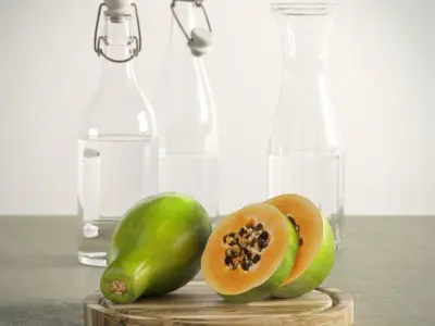 Clear bottles and fruit 3D model