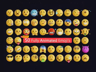 50 fully Animated Smiley Emojis Low-poly 3D model