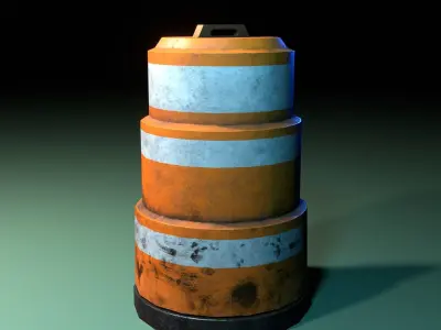Beware black-yellow sign and orange cone gameready Low-poly 3D model