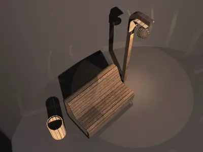 Garden Bench with Lamp and Trash Bin -Outdoor Set- Low-poly 3D model