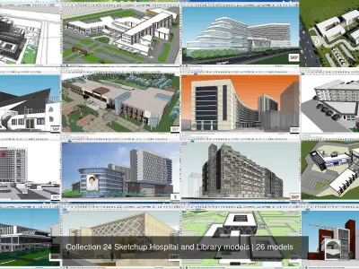 Collection 24 Sketchup Hospital and Library models 3D Model Pack