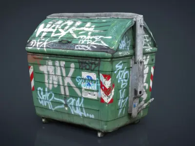 DUMPSTER trash can with graffiti Low-poly 3D model