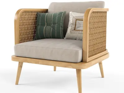 Wooden Rattan Furniture Collection modul 6 3D Model Pack