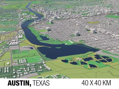 Austin Texas USA 40x40km 3D City Map 3D model